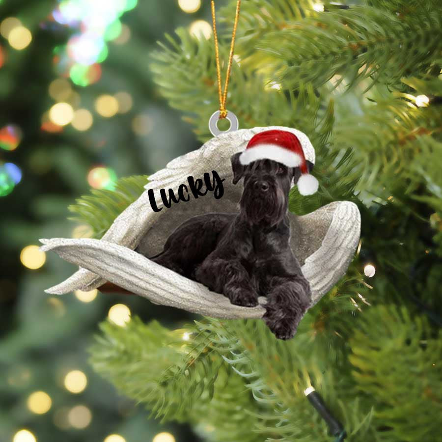 Personalized Black Schnauzer Sleeping Angel Christmas Flat Acrylic Dog Ornament Memorial Dog Gift OO2560