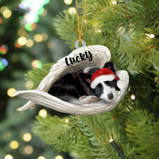 Personalized Border Collie Sleeping Angel Christmas Flat Acrylic Dog Ornament Memorial Dog Gift OO2557