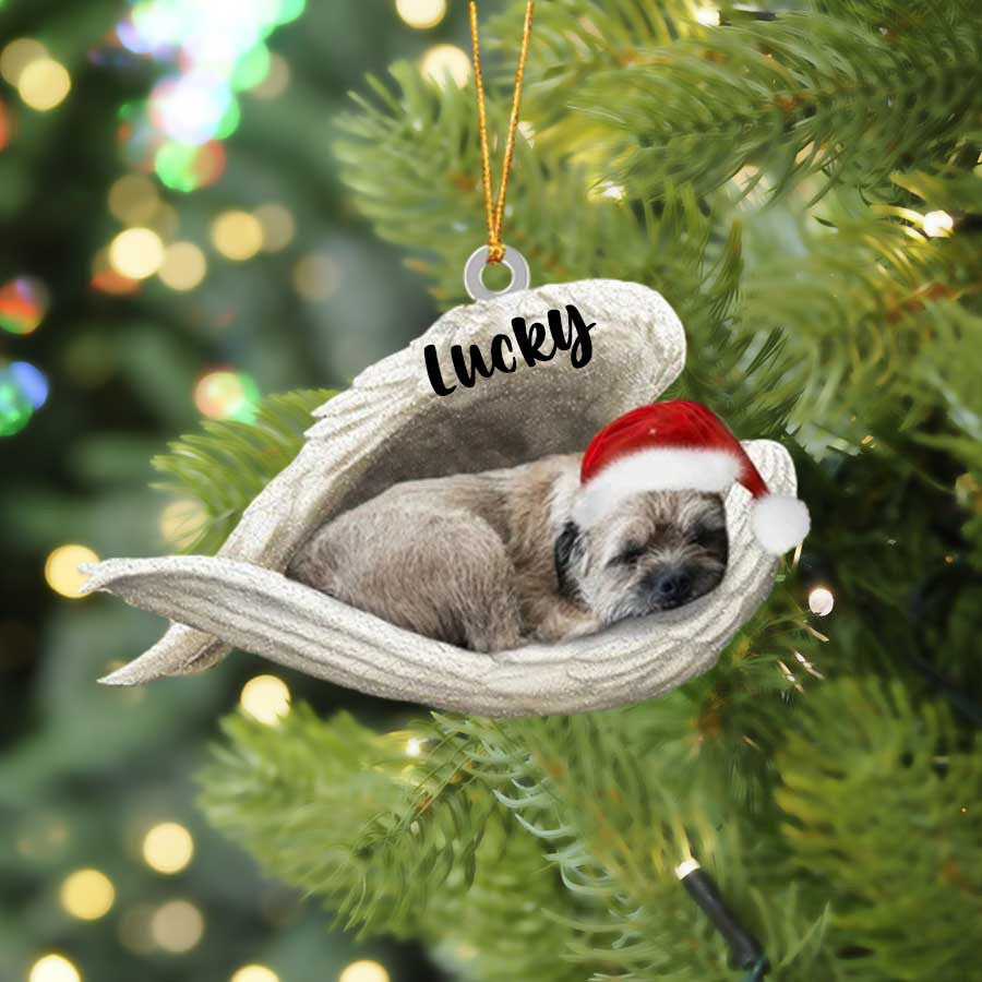 Personalized Border Terrier Sleeping Angel Christmas Flat Acrylic Dog Ornament Memorial Dog Gift OO2556