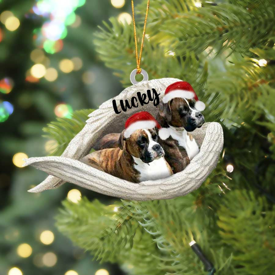 Personalized Brindle Boxer Sleeping Angel Christmas Flat Acrylic Dog Ornament Memorial Dog Gift OO2552