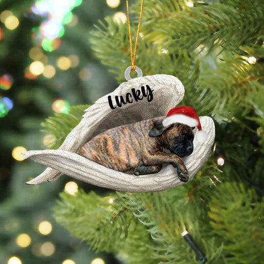Personalized Brindle Boxer Sleeping Angel Christmas Flat Acrylic Dog Ornament Memorial Dog Gift OO2552
