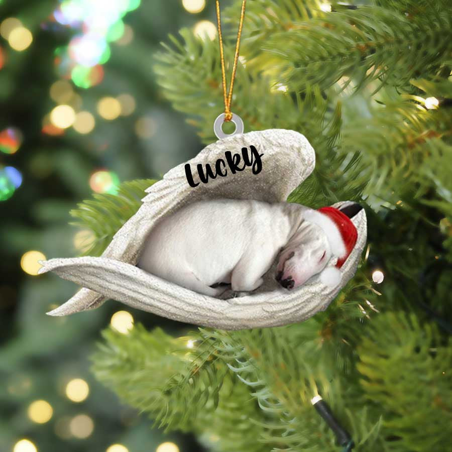 Personalized Bull Terrier Sleeping Angel Christmas Flat Acrylic Dog Ornament Memorial Dog Gift OO2548