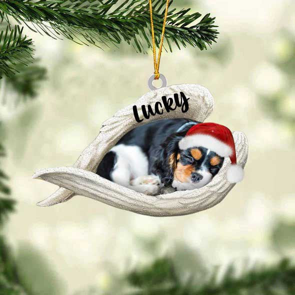 Custom Cavalier King Charles Spaniel Sleeping Angel Christmas Flat Acrylic Dog Ornament Memorial Dog Gift OO2544