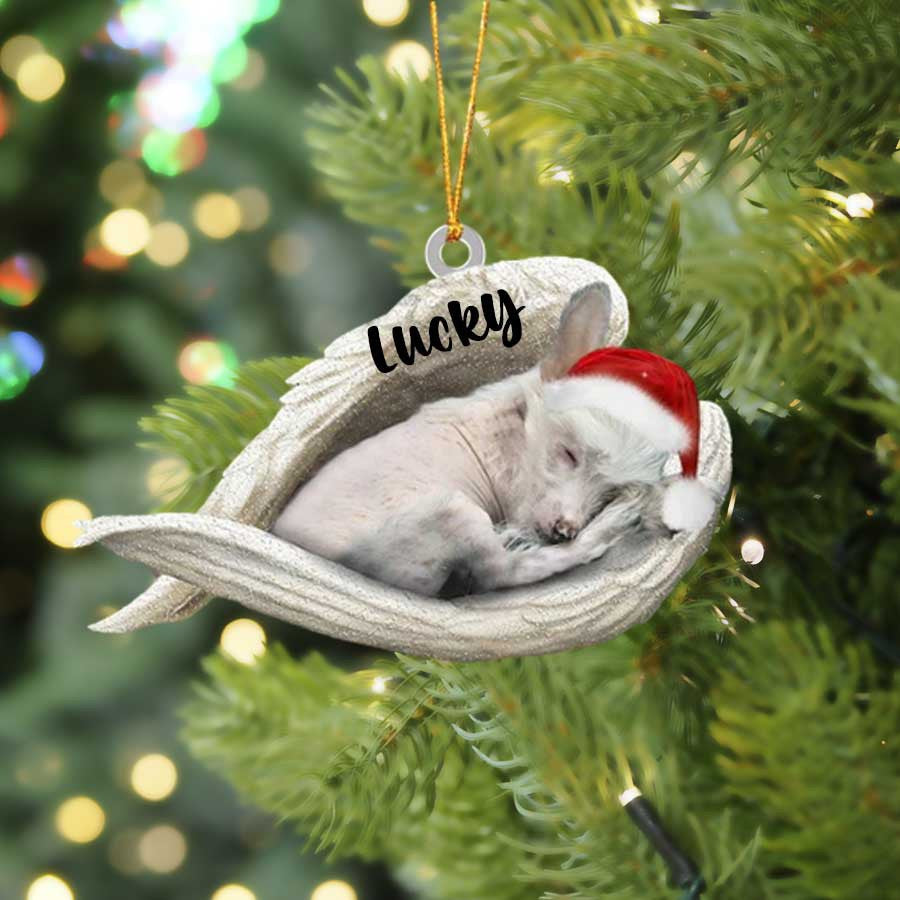 Personalized Chinese Crested Sleeping Angel Christmas Flat Acrylic Dog Ornament Memorial Dog Gift OO2543