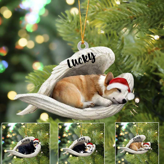 Personalized Corgi Sleeping Angel Christmas Flat Acrylic Dog Ornament Memorial Dog Gift OO2540