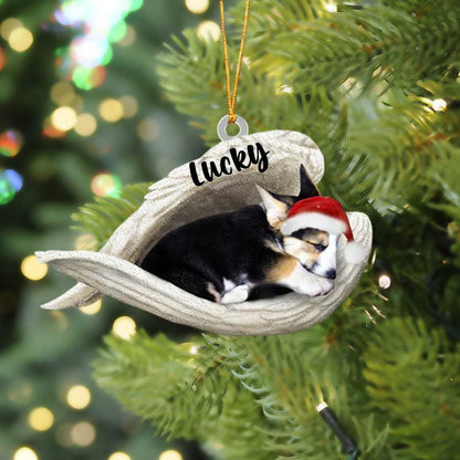 Personalized Corgi Sleeping Angel Christmas Flat Acrylic Dog Ornament Memorial Dog Gift OO2540