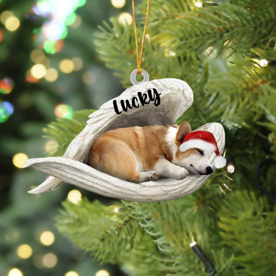 Personalized Corgi Sleeping Angel Christmas Flat Acrylic Dog Ornament Memorial Dog Gift OO2540