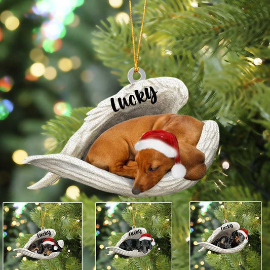 Personalized Dachshund Sleeping Angel Christmas Flat Acrylic Dog Ornament Memorial Dog Gift OO2538