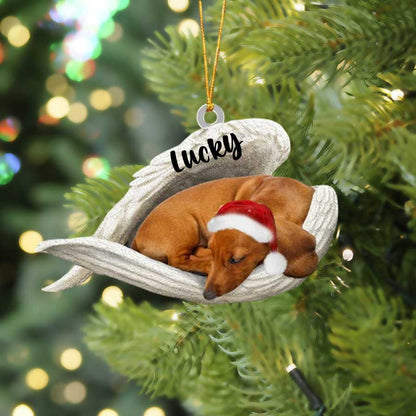 Personalized Black Dachshund Sleeping Angel Christmas Flat Acrylic Dog Ornament Memorial Dog Gift OO2537