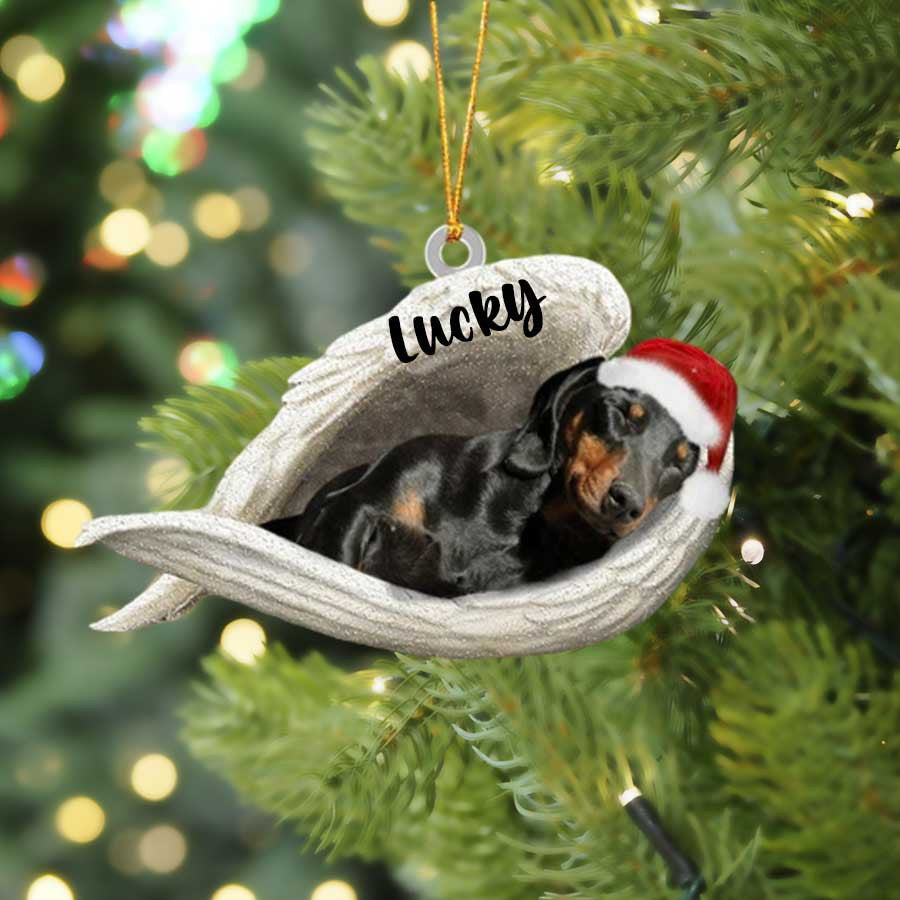 Personalized Black Dachshund Sleeping Angel Christmas Flat Acrylic Dog Ornament Memorial Dog Gift OO2537