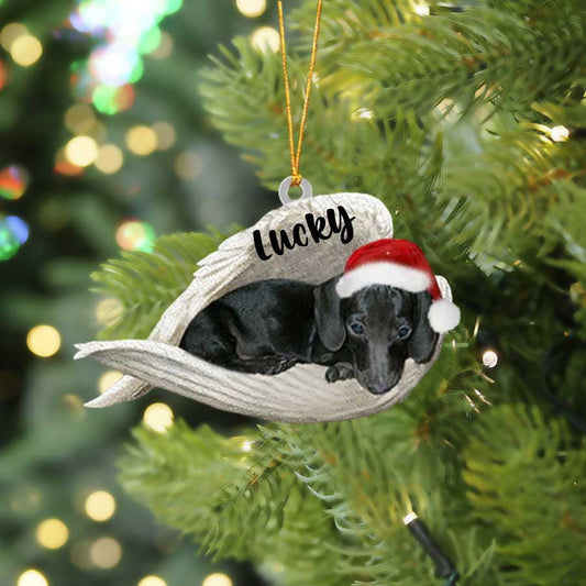 Personalized Black Dachshund Sleeping Angel Christmas Flat Acrylic Dog Ornament Memorial Dog Gift OO2537