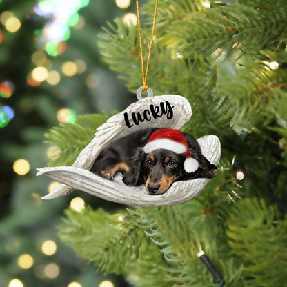 Personalized Black and Tan Dachshund Sleeping Angel Christmas Flat Acrylic Dog Ornament Memorial Dog Gift OO2536