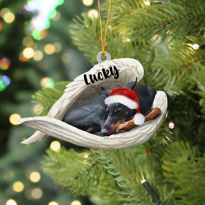 Personalized Doberman Sleeping Angel Christmas Flat Acrylic Dog Ornament Memorial Dog Gift OO2535