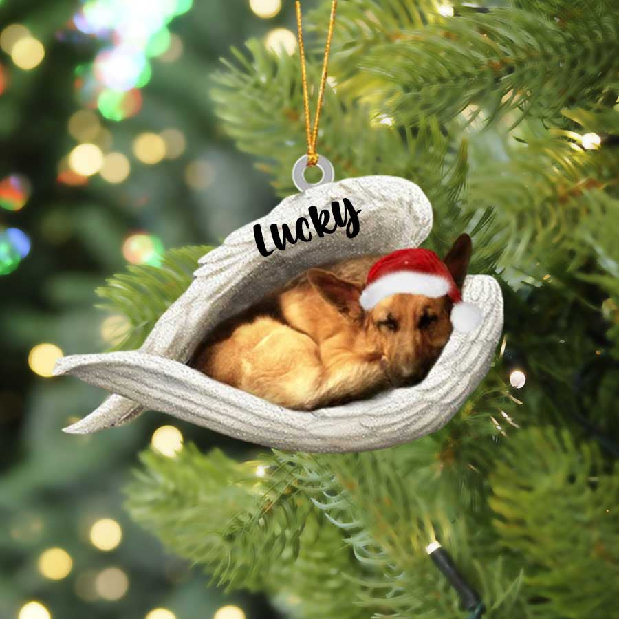 Personalized Black German Shepherd Sleeping Angel Christmas Flat Acrylic Dog Ornament Memorial Dog Gift OO2525