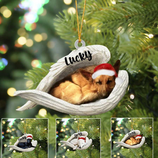 Personalized German Shepherd Sleeping Angel Christmas Flat Acrylic Dog Ornament Memorial Dog Gift OO2526