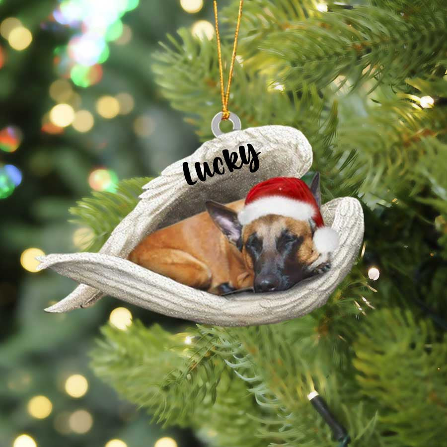 Personalized Malinois Sleeping Angel Christmas Flat Acrylic Dog Ornament Memorial Dog Gift OO2505