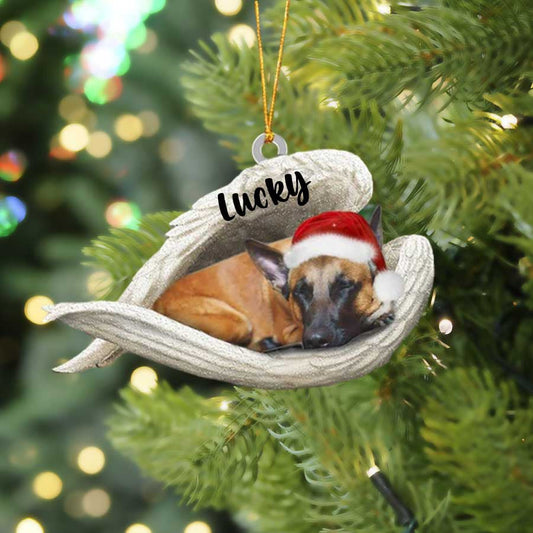 Personalized Malinois Sleeping Angel Christmas Flat Acrylic Dog Ornament Memorial Dog Gift OO2505
