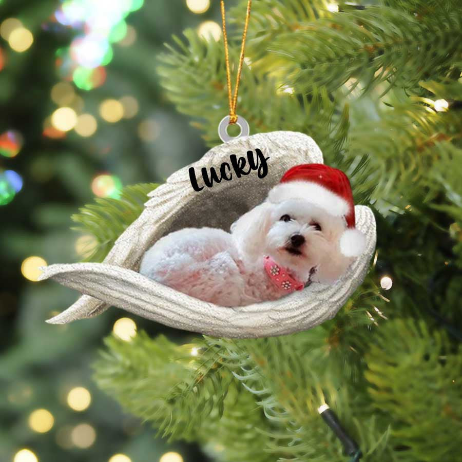 Personalized Maltipoo Sleeping Angel Christmas Flat Acrylic Dog Ornament Memorial Dog Gift OO2503