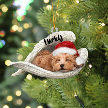 Personalized Maltipoo Sleeping Angel Christmas Flat Acrylic Dog Ornament Memorial Dog Gift OO2503