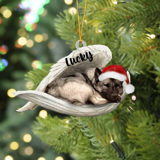 Personalized Norwegian Elkhound Sleeping Angel Christmas Flat Acrylic Dog Ornament Memorial Dog Gift OO2497
