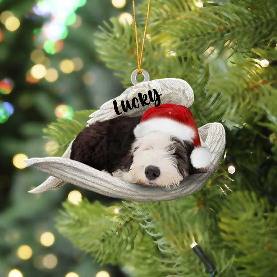 Personalized Old English Sheepdog Sleeping Angel Christmas Flat Acrylic Dog Ornament Memorial Dog Gift OO2496