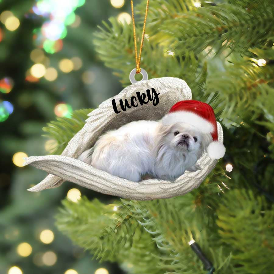 Personalized Pekingese Sleeping Angel Christmas Flat Acrylic Dog Ornament Memorial Dog Gift OO2494