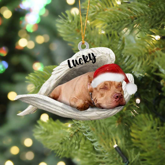 Personalized Pit Bull Sleeping Angel Christmas Flat Acrylic Dog Ornament Memorial Dog Gift OO2493