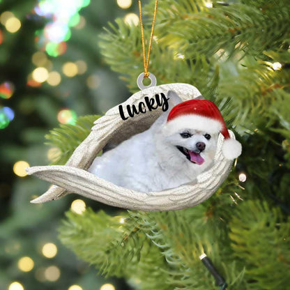 Personalized Pomeranian Sleeping Angel Christmas Flat Acrylic Dog Ornament Memorial Dog Gift OO2492