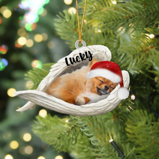 Personalized Pomeranian Sleeping Angel Christmas Flat Acrylic Dog Ornament Memorial Dog Gift OO2492