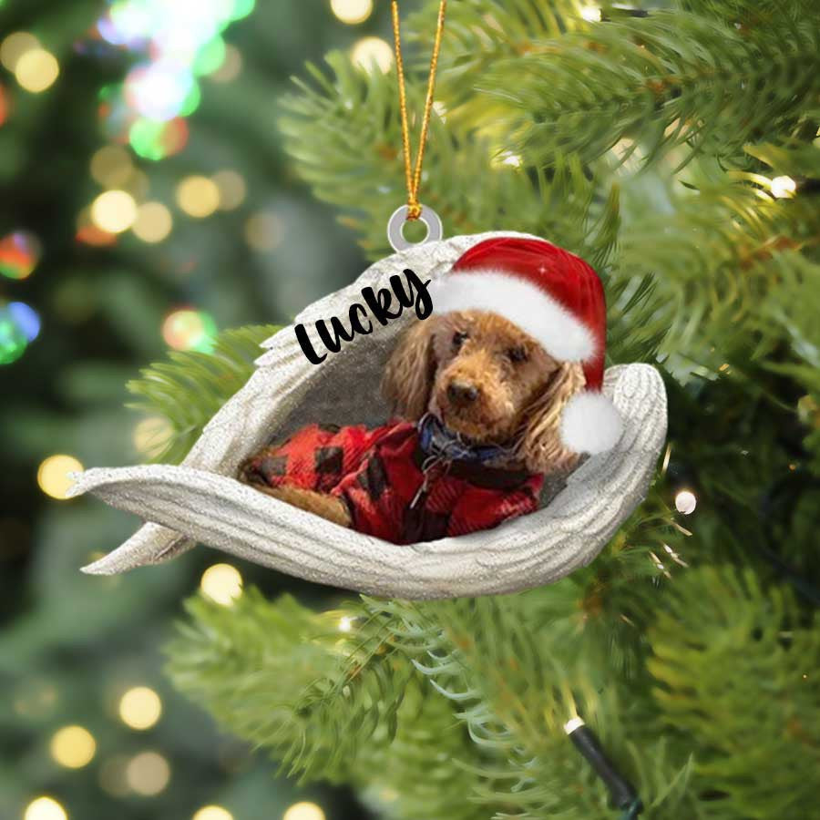 Personalized Black Poodle Sleeping Angel Christmas Flat Acrylic Dog Ornament Memorial Dog Gift OO2490