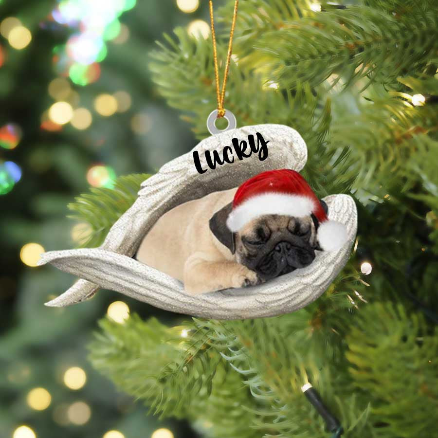 Personalized Pug Sleeping Angel Christmas Flat Acrylic Dog Ornament Memorial Dog Gift OO2488