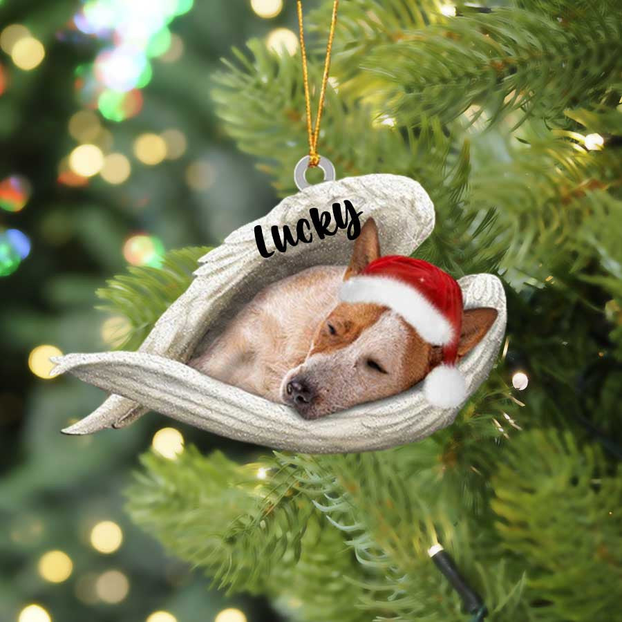 Personalized Red Heeler Sleeping Angel Christmas Flat Acrylic Dog Ornament Memorial Dog Gift OO2486