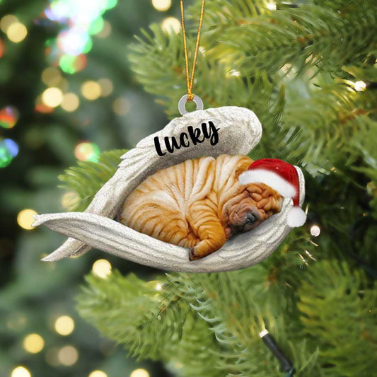 Personalized Shar Pei Sleeping Angel Christmas Flat Acrylic Dog Ornament Memorial Dog Gift OO2479