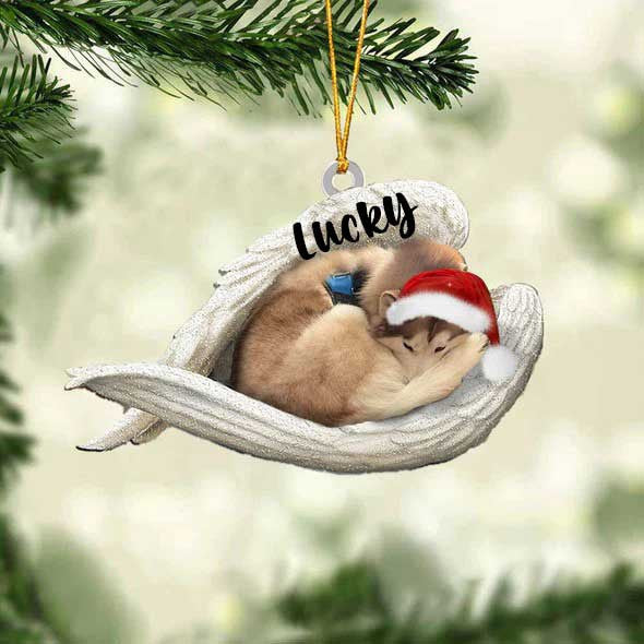 Personalized Husky Sleeping Angel Christmas Flat Acrylic Dog Ornament Memorial Dog Gift OO2514
