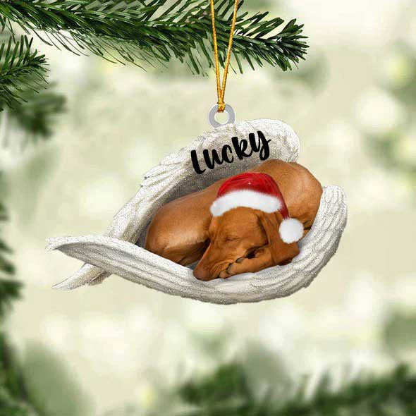 Personalized Vizsla Sleeping Angel Christmas Flat Acrylic Dog Ornament Memorial Dog Gift OO2473