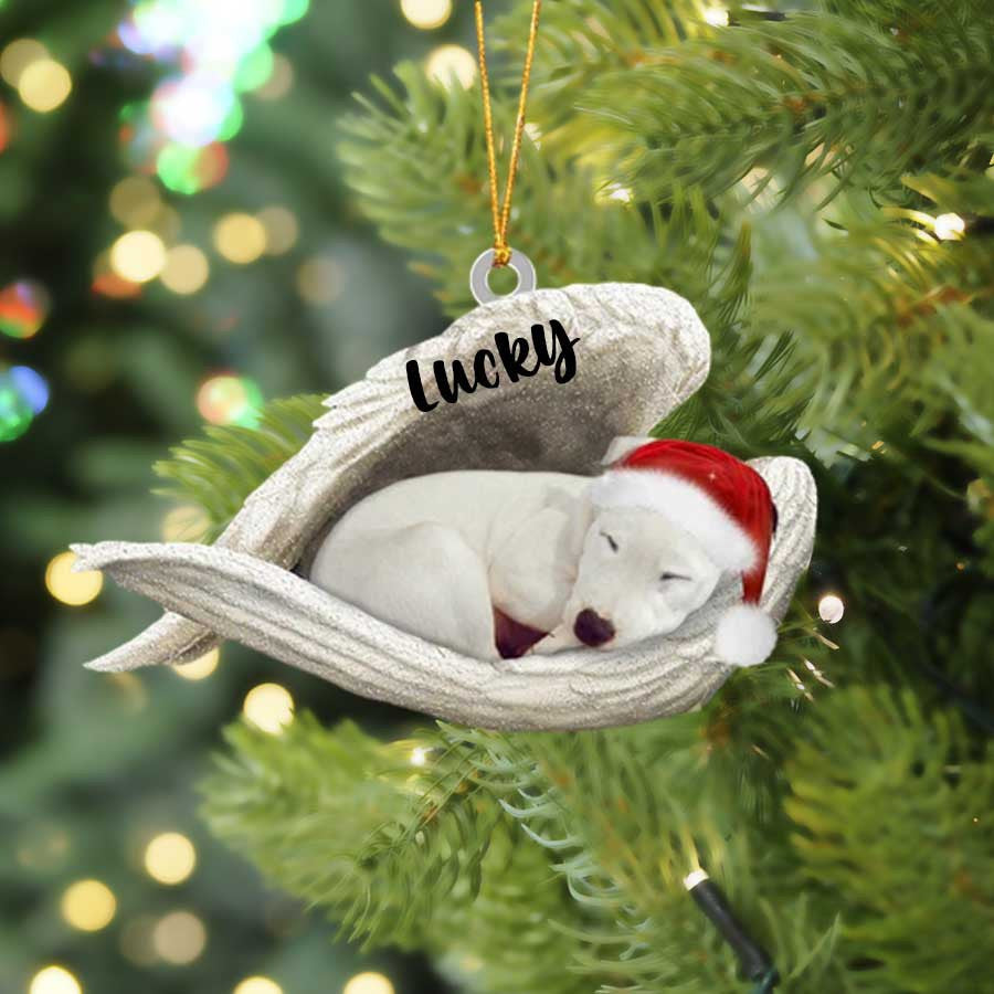 Personalized White Staffie Sleeping Angel Christmas Flat Acrylic Dog Ornament Memorial Dog Gift OO2469