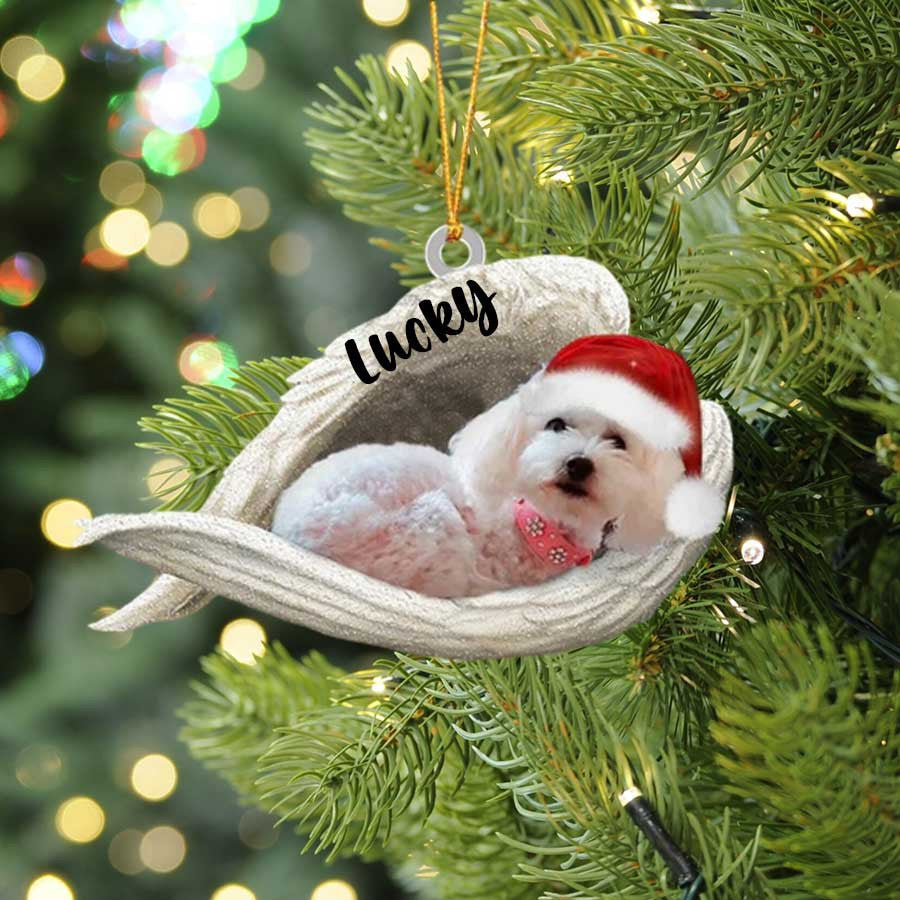 Personalized White Poodle Sleeping Angel Christmas Flat Acrylic Dog Ornament Memorial Dog Gift OO2468