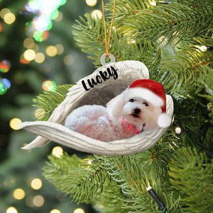 Personalized White Poodle Sleeping Angel Christmas Flat Acrylic Dog Ornament Memorial Dog Gift OO2468