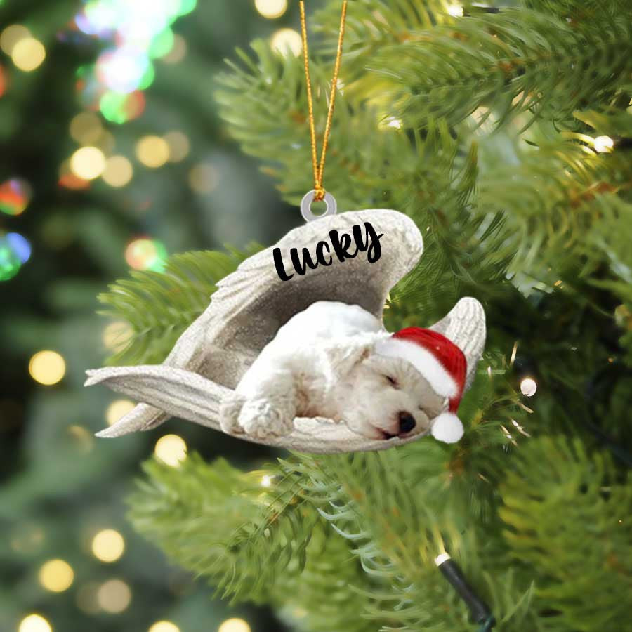 Personalized White Poodle Sleeping Angel Christmas Flat Acrylic Dog Ornament Memorial Dog Gift OO2468