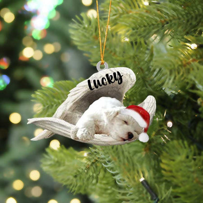 Personalized White Poodle Sleeping Angel Christmas Flat Acrylic Dog Ornament Memorial Dog Gift OO2468