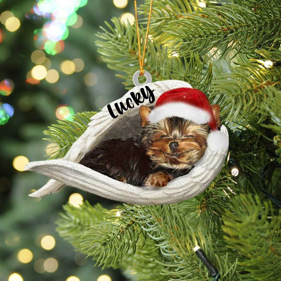 Personalized Yorkshire Terrier Sleeping Angel Christmas Flat Acrylic Dog Ornament Memorial Dog Gift OO2467