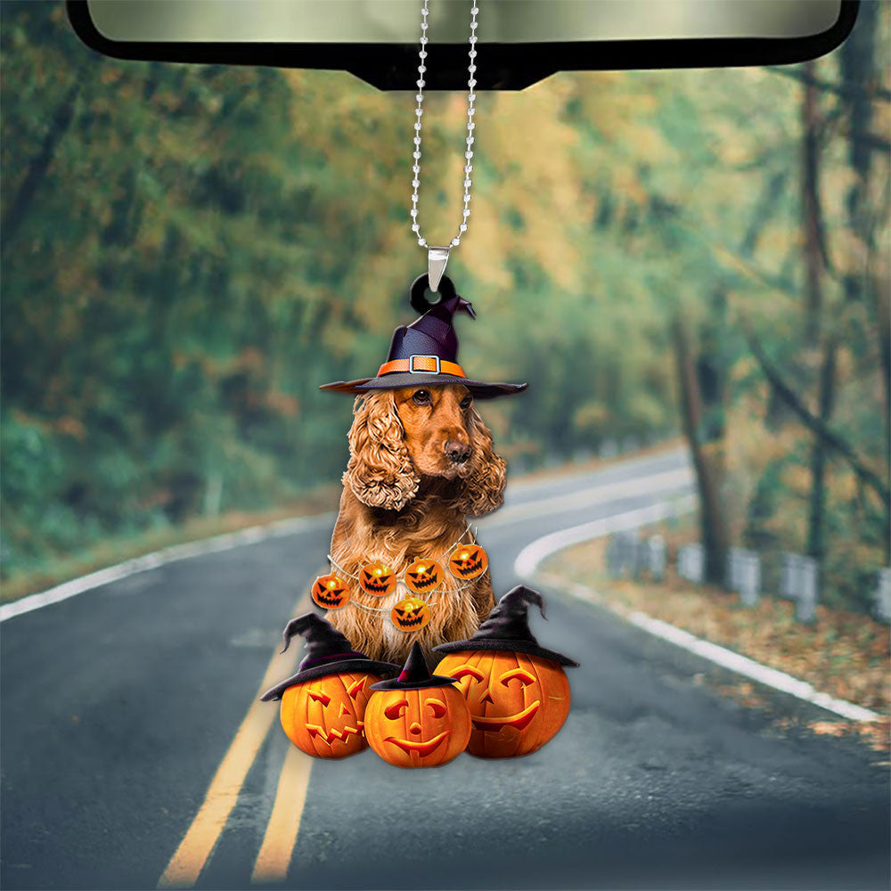Cocker Spaniel Dog Halloween Pumpkin Scary Car Ornament OO1296