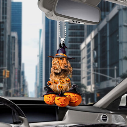 Cocker Spaniel Dog Halloween Pumpkin Scary Car Ornament OO1296