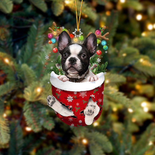 French Bulldog In Snow Pocket Christmas Ornament Flat Acrylic Dog Ornament OO2458