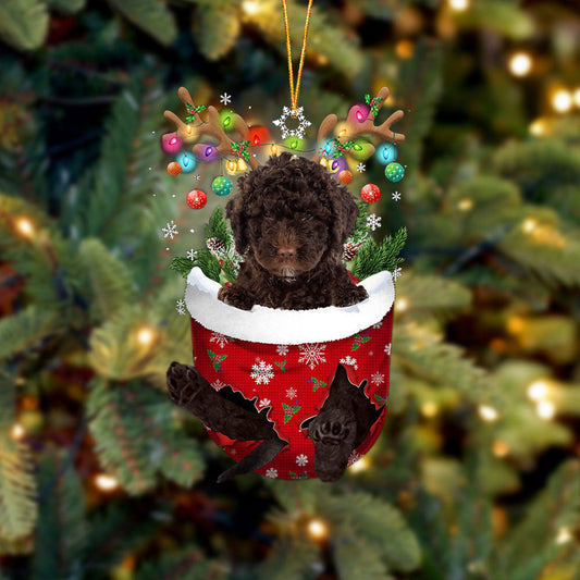 Spanish Water Dog In Snow Pocket Christmas Ornament Flat Acrylic Dog Ornament OO2451