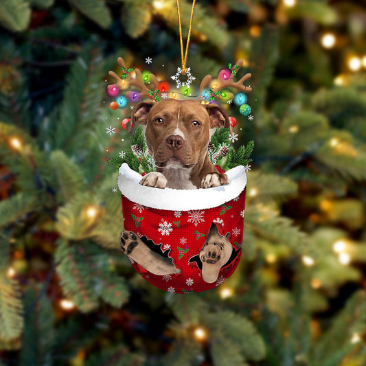 BROWN Pitbull In Snow Pocket Christmas Ornament Flat Acrylic Dog Ornament OO2450