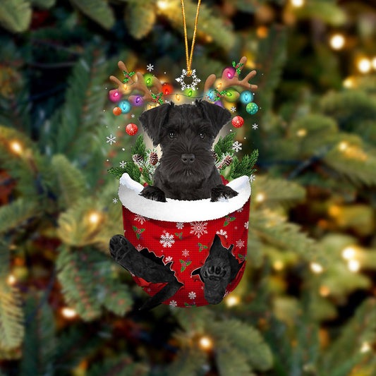 BLACK Miniature Schnauzer In Snow Pocket Christmas Ornament Flat Acrylic Dog Ornament OO2441