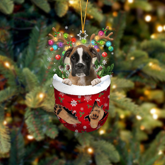 BROWN Boxer In Snow Pocket Christmas Ornament Flat Acrylic Dog Ornament OO2439