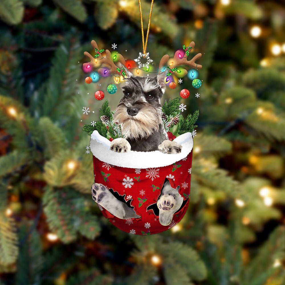 GREY Miniature Schnauzer In Snow Pocket Christmas Ornament Flat Acrylic Dog Ornament OO2440