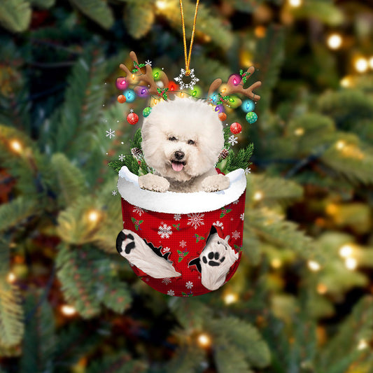 CREAM Bichon Frise In Snow Pocket Christmas Ornament Flat Acrylic Dog Ornament OO2426